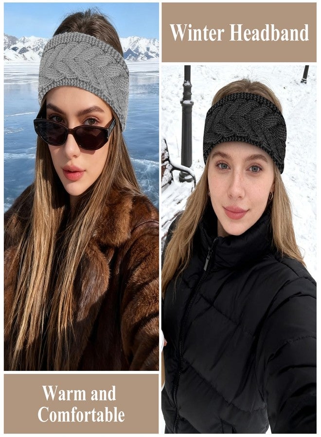KIUEZIR 3PCS Winter Knit Headbands for Women Girls, Fleece Lined Ear Warmer Soft Thick Head Bands for Cold Weather, Styllish Winter Hair Accessories - Image 4